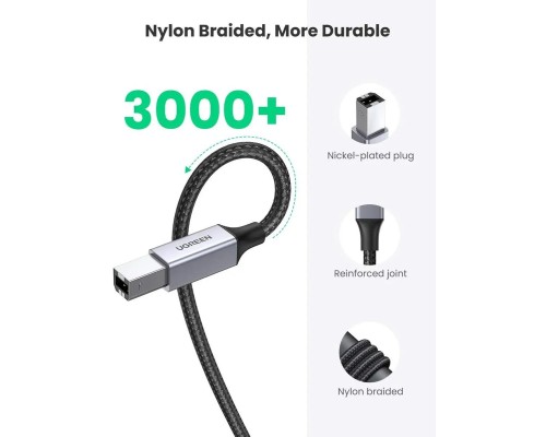Кабель UGREEN US369 USB-A Male to USB-B 2.0 Printer Cable Alu Case with Braid 2m  (Black)(UGR-80803) (UGR-80803) 