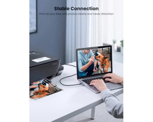 Кабель UGREEN US369 USB-A Male to USB-B 2.0 Printer Cable Alu Case with Braid 2m  (Black)(UGR-80803) (UGR-80803) 