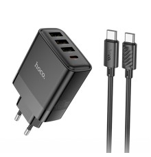 Мережевий зарядний пристрій HOCO C127A Intelligent four-port PD45W(1C3A) charger set(Type-C to Type-C) Black (6942007607940 )