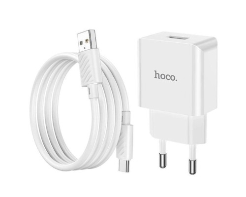 Мережевий зарядний пристрій HOCO C106A Leisure single port charger set(Type-C) White (6931474783912) 