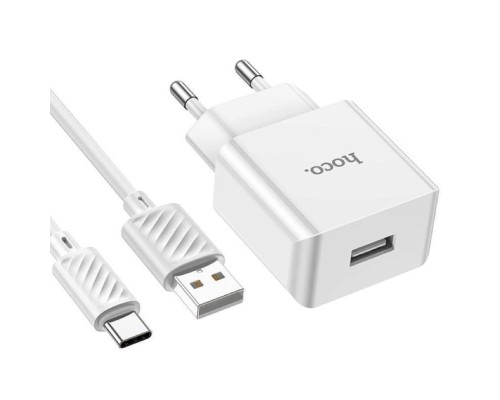 Мережевий зарядний пристрій HOCO C106A Leisure single port charger set(Type-C) White (6931474783912) 