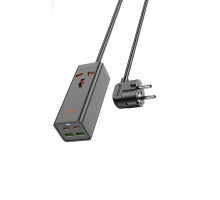 Мережевий подовжувач HOCO AC10A Barry PD65W GaN (2C2A with 1 socket) desktop charger Black (6942007601672 ) 