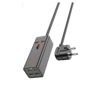 Мережевий подовжувач HOCO AC10A Barry PD65W GaN (2C2A with 1 socket) desktop charger Black (6942007601672)