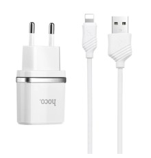 Мережевий зарядний пристрій HOCO C12 Smart dual USB (iP cable)charger set White (6957531047766)