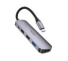 Кабель-перехiдник HOCO HB27 Type-C multi-function converter(HDTV+USB3.0+USB2.0*2+PD) Metal Gray (6931474769329) 