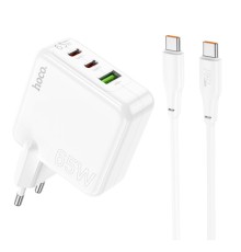 Мережевий зарядний пристрій HOCO C115A Header PD65W GaN  three-port(2C1A) charger set(Type-C to Type-C) White (6931474798329 )