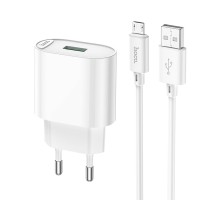 Мережевий зарядний пристрій HOCO C109A Fighter single port QC3.0 charger set(Micro) White (6931474784827) 