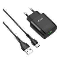 Мережевий зарядний пристрій HOCO C72Q Glorious single port QC3.0 charger set(Type-C) 18W  Black (6931474732545) 