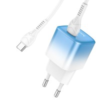 Мережевий зарядний пристрій HOCO C101A single port PD20W charger set(Type-C to Type-C) Ice Blue (6931474769398) 