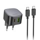 Мережевий зарядний пристрій HOCO CS32A Rise PD20W+QC3.0 charger set(Type-C to Type-C) Black (6942007617475 ) 