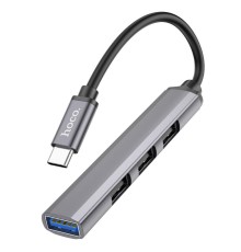 USB-хаб HOCO HB26 4 in 1 adapter(Type-C to USB3.0+USB2.0*3) Metal Gray (6931474765482)