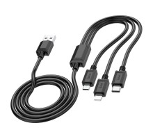 Кабель HOCO X74 USB to iP+Type-C+Micro 2A, 1m, PVC, PVC connectors, Black (6931474767363) 