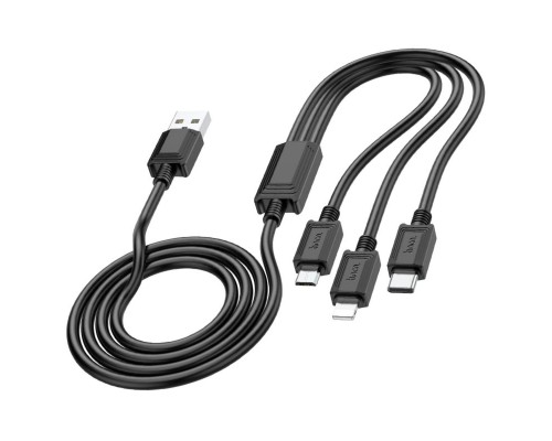 Кабель HOCO X74 USB to iP+Type-C+Micro 2A, 1m, PVC, PVC connectors, Black (6931474767363) Кабель HOCO X74 USB to iP+Type-C+Micro 2A, 1m, PVC, PVC connectors, Black (6931474767363)