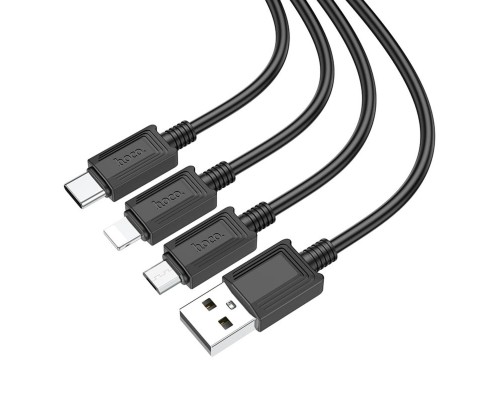 Кабель HOCO X74 USB to iP+Type-C+Micro 2A, 1m, PVC, PVC connectors, Black (6931474767363) Кабель HOCO X74 USB to iP+Type-C+Micro 2A, 1m, PVC, PVC connectors, Black (6931474767363)