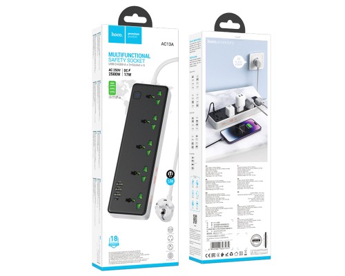 Мережевий подовжувач HOCO AC13A Talento 5-position socket(1C3A) Black (6942007607131 ) Мережевий подовжувач HOCO AC13A Talento 5-position socket(1C3A) Black (6942007607131 )