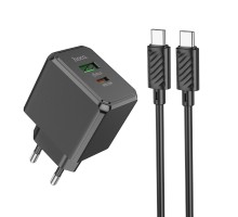 Мережевий зарядний пристрій HOCO CS14A Ocean PD20W+QC3.0 charger set(Type-C to Type-C) Black (6942007603911 ) 