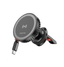 Тримач для мобiльного з БЗП BOROFONE BH207 Mona retractable magnetic wireless fast charging car holder(air outlet) Black (6941991108617)