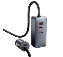 Автомобільний зарядний пристрій Baseus Share Together PPS multi-port Fast charging with extension cord 120W 2U+2C Gray (CCBT-A0G) 