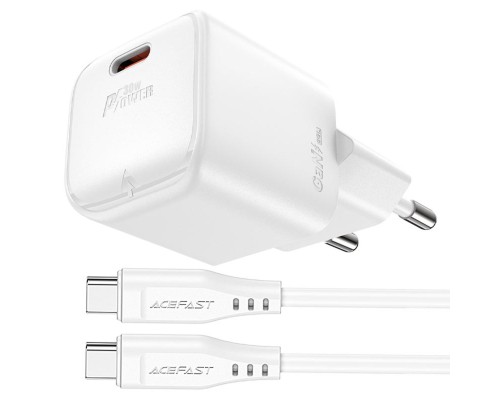 Мережевий зарядний пристрій ACEFAST A77 mini PD30W GaN single USB-C charger set (C3-03) White (6974316282853) 