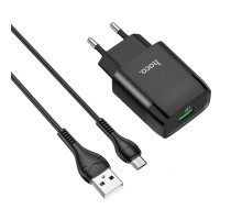 Мережевий зарядний пристрій HOCO C72Q Glorious single port QC3.0 charger set(Micro) Black (6931474732521) 
