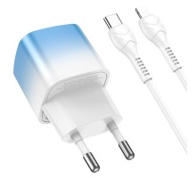 Мережевий зарядний пристрій HOCO C101A single port PD20W charger set(C to iP) Ice Blue (6931474769381) 