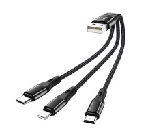 Кабель HOCO X47 USB to iP+Type-C+Micro 2.4A, 0.25m, nylon, aluminum connectors, Black (6931474727398) 