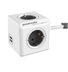 Мережевий подовжувач Allocacoc PowerCube Extended з заземленням 4 розетки 2 USB 1.5 м, сірий (1402GY/DEEUPC)