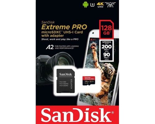 microSDXC (UHS-1 U3) SanDisk Extreme Pro A2 128Gb class 10 V30 (R200MB/s,W90MB/s) (adapter) (SDSQXCD-128G-GN6MA) microSDXC (UHS-1 U3) SanDisk Extreme Pro A2 128Gb class 10 V30 (R200MB/s,W90MB/s) (adapter) (SDSQXCD-128G-GN6MA)