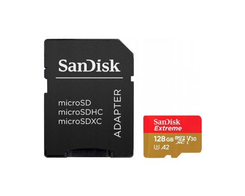 microSDXC (UHS-1 U3) SanDisk Extreme For Action Cams and Drones A2 128Gb class 10 V30 (R190MB/s,W90MB/s) (adapter) (SDSQXAA-128G-GN6AA) microSDXC (UHS-1 U3) SanDisk Extreme For Action Cams and Drones A2 128Gb class 10 V30 (R190MB/s,W90MB/s) (adapter) (SDSQXAA-128G-GN6AA)