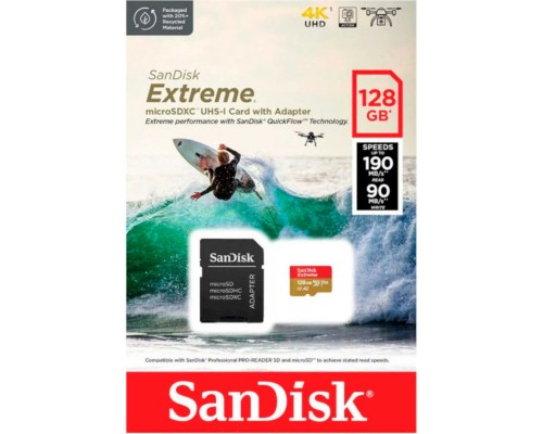 microSDXC (UHS-1 U3) SanDisk Extreme For Action Cams and Drones A2 128Gb class 10 V30 (R190MB/s,W90MB/s) (adapter) (SDSQXAA-128G-GN6AA) microSDXC (UHS-1 U3) SanDisk Extreme For Action Cams and Drones A2 128Gb class 10 V30 (R190MB/s,W90MB/s) (adapter) (SDSQXAA-128G-GN6AA)