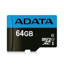 Карта пам'яті microSDXC (UHS-1) A-DATA Premier 64Gb Class 10 A1 (R-100Mb/s)  (adapter SD) (AUSDX64GUICL10A1-RA1)