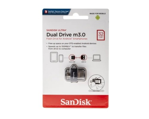 Flash SanDisk USB 3.0 Ultra Dual Drive OTG M3.0 32Gb (150 Mb/s) (SDDD3-032G-G46) 