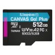microSDXC (UHS-1 U3) Kingston Canvas Go Plus 512Gb class 10 A2 V30 (R170MB/s, W90MB/s) (SDCG3/512GBSP)