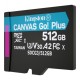 microSDXC (UHS-1 U3) Kingston Canvas Go Plus 512Gb class 10 A2 V30 (R170MB/s, W90MB/s) (SDCG3/512GBSP)