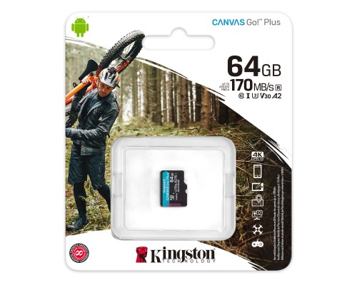 microSDXC (UHS-1 U3) Kingston Canvas Go Plus 64Gb class 10 A2 V30 (R170MB/s, W70MB/s) (SDCG3/64GBSP) microSDXC (UHS-1 U3) Kingston Canvas Go Plus 64Gb class 10 A2 V30 (R170MB/s, W70MB/s) (SDCG3/64GBSP)