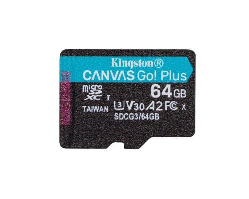 microSDXC (UHS-1 U3) Kingston Canvas Go Plus 64Gb class 10 A2 V30 (R170MB/s, W70MB/s) (SDCG3/64GBSP) microSDXC (UHS-1 U3) Kingston Canvas Go Plus 64Gb class 10 A2 V30 (R170MB/s, W70MB/s) (SDCG3/64GBSP)
