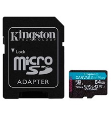Карта пам'яті microSDXC (UHS-1 U3) Kingston Canvas Go Plus 64Gb class 10 A2 V30 (R170MB/s, W70MB/s) (adapter SD) (SDCG3/64GB)