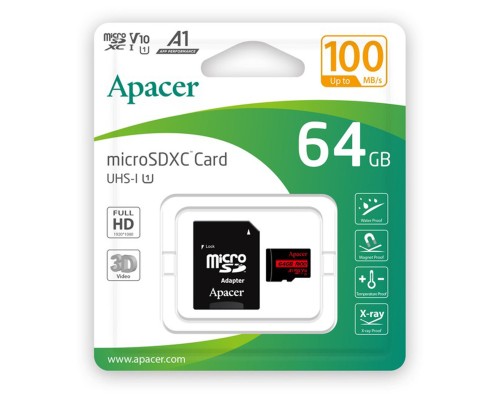 microSDXC (UHS-1) Apacer 64Gb class 10 V10 A1 R100MB/s (adapter SD) (AP64GMCSX10UB-R) microSDXC (UHS-1) Apacer 64Gb class 10 V10 A1 R100MB/s (adapter SD) (AP64GMCSX10UB-R)