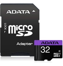Карта пам'яті microSDHC (UHS-1) A-DATA Premier 32Gb Class 10 (R-80Mb/s)  (adapter SD) (AUSDH32GUICL10-RA1)