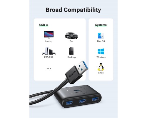Хаб UGREEN CR113 USB 3.0 Hub  1m (Black) (UGR-20291) (UGR-20291)