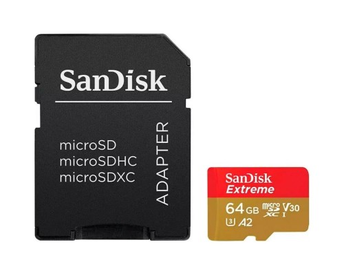 microSDXC (UHS-1 U3) SanDisk Extreme For Action Cams and Drones A2 64Gb class 10 V30 (R170MB/s,W80MB/s) (adapter) (SDSQXAH-064G-GN6AA) microSDXC (UHS-1 U3) SanDisk Extreme For Action Cams and Drones A2 64Gb class 10 V30 (R170MB/s,W80MB/s) (adapter) (SDSQXAH-064G-GN6AA)