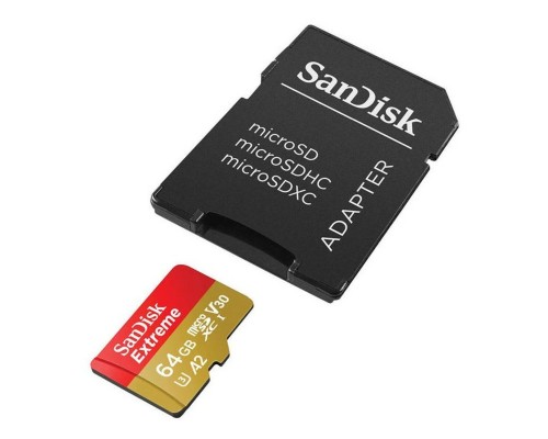 microSDXC (UHS-1 U3) SanDisk Extreme For Action Cams and Drones A2 64Gb class 10 V30 (R170MB/s,W80MB/s) (adapter) (SDSQXAH-064G-GN6AA) microSDXC (UHS-1 U3) SanDisk Extreme For Action Cams and Drones A2 64Gb class 10 V30 (R170MB/s,W80MB/s) (adapter) (SDSQXAH-064G-GN6AA)