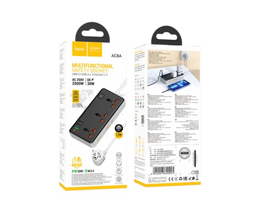 Мережевий подовжувач HOCO AC8A Storm 3-position socket(PD30W/1C3A) Black (6942007600095 ) Мережевий подовжувач HOCO AC8A Storm 3-position socket(PD30W/1C3A) Black (6942007600095 )