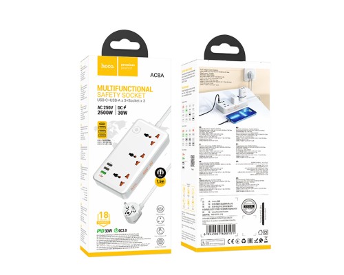 Мережевий подовжувач HOCO AC8A Storm 3-position socket(PD30W/1C3A) White (6942007600101 ) Мережевий подовжувач HOCO AC8A Storm 3-position socket(PD30W/1C3A) White (6942007600101 )