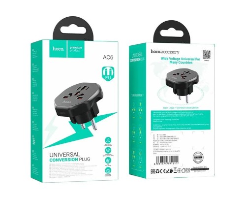 Мережевий зарядний пристрій HOCO AC6 Unimpeded universal conversion plug Black (6931474791511) Мережевий зарядний пристрій HOCO AC6 Unimpeded universal conversion plug Black (6931474791511)