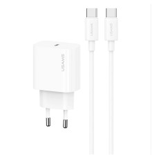 Мережевий зарядний пристрій USAMS-OYXLTZ01 Fast Charger Kit - Yi Series(CC226 PD20W Fast Charger (EU)+SJ711 60W Type-C To Type-C Cable) white (OYXLTZ01)