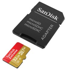 Карта пам'яті microSDHC (UHS-1 U3) SanDisk Extreme Action A1 32Gb Class 10 V30 (R100Mb/s, W60Mb/s) (adapter SD) (SDSQXAF-032G-GN6AA)