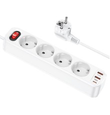Мережевий подовжувач HOCO NS1 Aura 4-bit extension cable socket(including 1C2A PD20W fast charge) White (6931474760555)