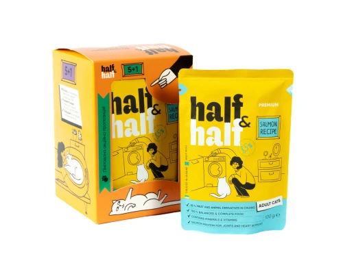 Вологий корм для кішок Half&Half з лососем в желе 5+1 (2700000040485)
