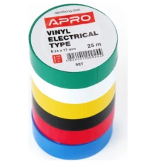 Ізоляційна стрічка APRO 0.14мм*17мм*25м різнокольорова, 6 шт. (0,14мм*17мм*25м)